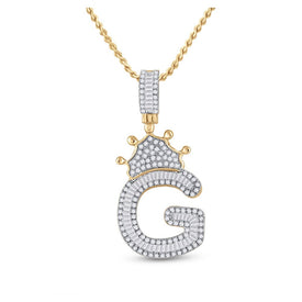10kt Yellow Gold Men's Baguette Diamond Crown G Letter Charm Pendant - 3/4 Cttw Top view from the 10Kt Yellow Gold Mens Baguette Diamond Crown G Letter Charm Pendant 3 4 Cttwpin284883 collection by Splendid Jewellery