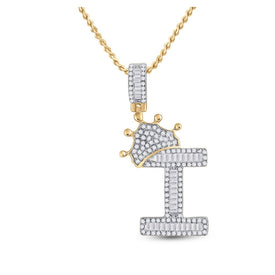 10kt Yellow Gold Mens Baguette Diamond Crown I Letter Charm Pendant Top view from the 10Kt Yellow Gold Mens Baguette Diamond Crown I Letter Charm Pendant 5 8 Cttwpin284886 collection by Splendid Jewellery