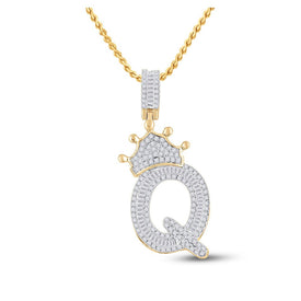 10kt Yellow Gold Men's Baguette Diamond Crown Q Letter Charm Pendant - 3/4 Cttw Top view from the 10Kt Yellow Gold Mens Baguette Diamond Crown Q Letter Charm Pendant 3 4 Cttwpin284813 collection by Splendid Jewellery