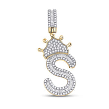 Load image into Gallery viewer, 10kt Yellow Gold Men&#39;s Baguette Diamond Crown S Letter Charm Pendant - 3/4 Cttw | Splendid Jewellery Top view from the 10Kt Yellow Gold Mens Baguette Diamond Crown S Letter Charm Pendant 3 4 Cttwpin284816 collection by Splendid Jewellery