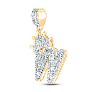 Men's Diamond Charm Pendant | 10kt Yellow Gold Mens Baguette Diamond Crown W Letter Charm Pendant 7/8 Cttw | Splendid Jewellery GND