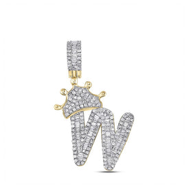 10kt Yellow Gold Men's Baguette Diamond Crown W Letter Charm Pendant - 7/8 Cttw Top view from the 10Kt Yellow Gold Mens Baguette Diamond Crown W Letter Charm Pendant 7 8 Cttwpin284835 collection by Splendid Jewellery