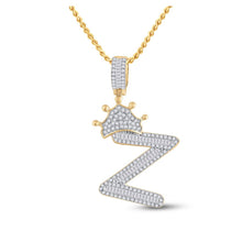 Load image into Gallery viewer, 10kt Yellow Gold Men&#39;s Baguette Diamond Crown Z Letter Charm Pendant 3/4 Cttw - Exquisite Masculine Elegance Top view from the 10Kt Yellow Gold Mens Baguette Diamond Crown Z Letter Charm Pendant 3 4 Cttwpin284831 collection by Splendid Jewellery