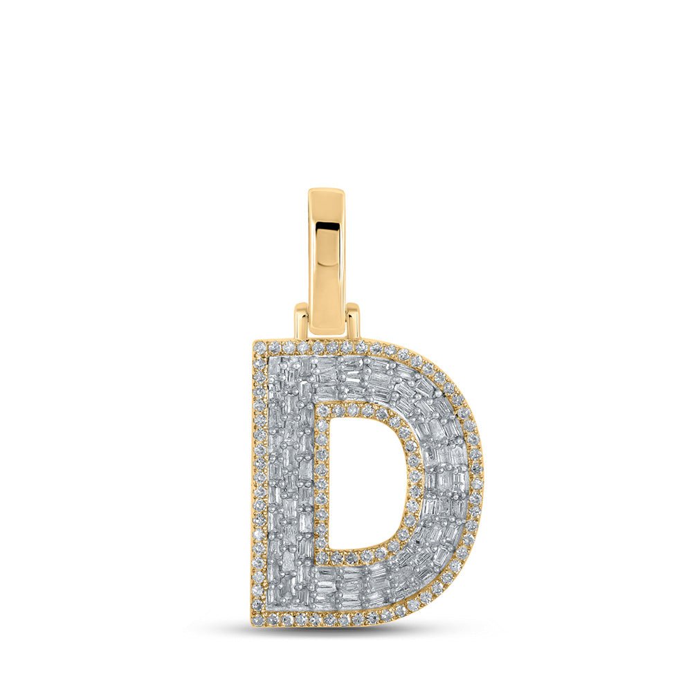 Men's Diamond Charm Pendant | 10kt Yellow Gold Mens Baguette Diamond D Initial Letter Charm Pendant 1/2 Cttw | Splendid Jewellery GND