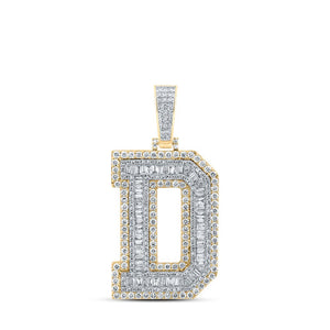 Men's Diamond Charm Pendant | 10kt Yellow Gold Mens Baguette Diamond D Initial Letter Charm Pendant 3-1/3 Cttw | Splendid Jewellery GND