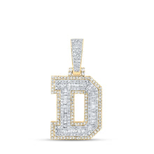 Load image into Gallery viewer, 10kt Yellow Gold Men&#39;s Baguette Diamond D Initial Charm Pendant - 5/8 Cttw Top view from the 10Kt Yellow Gold Mens Baguette Diamond D Initial Letter Charm Pendant 5 8 Cttwpin216946 collection by Splendid Jewellery