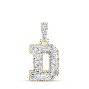 Men's Diamond Charm Pendant | 10kt Yellow Gold Mens Baguette Diamond D Initial Letter Charm Pendant 5/8 Cttw | Splendid Jewellery GND