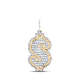 10kt Yellow Gold Mens Baguette Diamond Dollar Sign Charm Pendant - A Dazzling Statement Piece Top view from the 10Kt Yellow Gold Mens Baguette Diamond Dollar Sign Charm Pendant 3 5 8 Cttwpin286624 collection by Splendid Jewellery