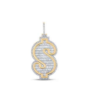 Men's Diamond Charm Pendant | 10kt Yellow Gold Mens Baguette Diamond Dollar Sign Charm Pendant 3-5/8 Cttw | Splendid Jewellery GND