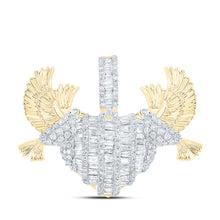 Load image into Gallery viewer, 10kt Yellow Gold Men&#39;s Baguette Diamond Dove Heart Charm Pendant - 2-1/3 Cttw Top view from the 10Kt Yellow Gold Mens Baguette Diamond Dove Heart Charm Pendant 2 1 3 Cttwpin213661 collection by Splendid Jewellery