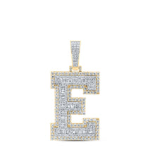 Load image into Gallery viewer, 10kt Yellow Gold Baguette Diamond E Initial Charm Pendant for Men - 3-1/3 Cttw Top view from the 10Kt Yellow Gold Mens Baguette Diamond E Initial Letter Charm Pendant 3 1 3 Cttwpin232758 collection by Splendid Jewellery