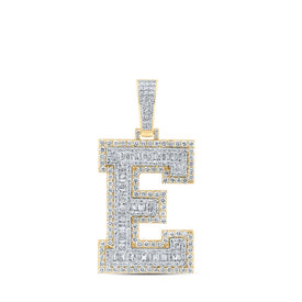 10kt Yellow Gold Baguette Diamond E Initial Charm Pendant for Men - 3-1/3 Cttw Top view from the 10Kt Yellow Gold Mens Baguette Diamond E Initial Letter Charm Pendant 3 1 3 Cttwpin232758 collection by Splendid Jewellery