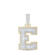 Load image into Gallery viewer, 10kt Yellow Gold Men&#39;s Baguette Diamond E Initial Charm Pendant - 3/4 Cttw Top view from the 10Kt Yellow Gold Mens Baguette Diamond E Initial Letter Charm Pendant 3 4 Cttwpin216980 collection by Splendid Jewellery