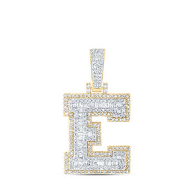 10kt Yellow Gold Men's Baguette Diamond E Initial Charm Pendant - 3/4 Cttw Top view from the 10Kt Yellow Gold Mens Baguette Diamond E Initial Letter Charm Pendant 3 4 Cttwpin216980 collection by Splendid Jewellery