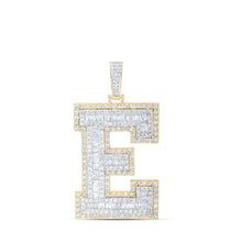 Load image into Gallery viewer, 10kt Yellow Gold Men&#39;s Baguette Diamond E Initial Letter Charm Pendant - 6-1/3 Cttw Top view from the 10Kt Yellow Gold Mens Baguette Diamond E Initial Letter Charm Pendant 6 1 3 Cttwpin216684 collection by Splendid Jewellery