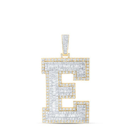 10kt Yellow Gold Men's Baguette Diamond E Initial Letter Charm Pendant - 6-1/3 Cttw Top view from the 10Kt Yellow Gold Mens Baguette Diamond E Initial Letter Charm Pendant 6 1 3 Cttwpin216684 collection by Splendid Jewellery