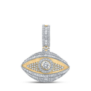 Men's Diamond Charm Pendant | 10kt Yellow Gold Mens Baguette Diamond Eye Charm Pendant 3 Cttw | Splendid Jewellery GND