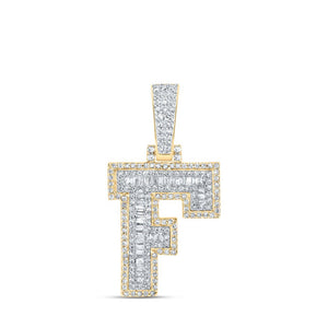 Men's Diamond Charm Pendant | 10kt Yellow Gold Mens Baguette Diamond F Initial Letter Charm Pendant 1/2 Cttw | Splendid Jewellery GND
