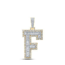Load image into Gallery viewer, 10kt Yellow Gold Men&#39;s Baguette Diamond F Initial Letter Charm Pendant - 2-3/8 Cttw Top view from the 10Kt Yellow Gold Mens Baguette Diamond F Initial Letter Charm Pendant 2 3 8 Cttwpin232751 collection by Splendid Jewellery