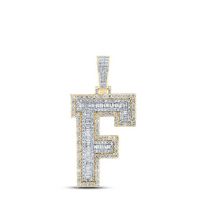 Men's Diamond Charm Pendant | 10kt Yellow Gold Mens Baguette Diamond F Initial Letter Charm Pendant 2-3/8 Cttw | Splendid Jewellery GND