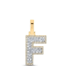 Men's Diamond Charm Pendant | 10kt Yellow Gold Mens Baguette Diamond F Initial Letter Charm Pendant 3/8 Cttw | Splendid Jewellery GND