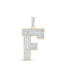 Load image into Gallery viewer, 10kt Yellow Gold Mens Baguette Diamond F Initial Letter Charm Pendant - 4-5/8 Cttw Top view from the 10Kt Yellow Gold Mens Baguette Diamond F Initial Letter Charm Pendant 4 5 8 Cttwpin216688 collection by Splendid Jewellery