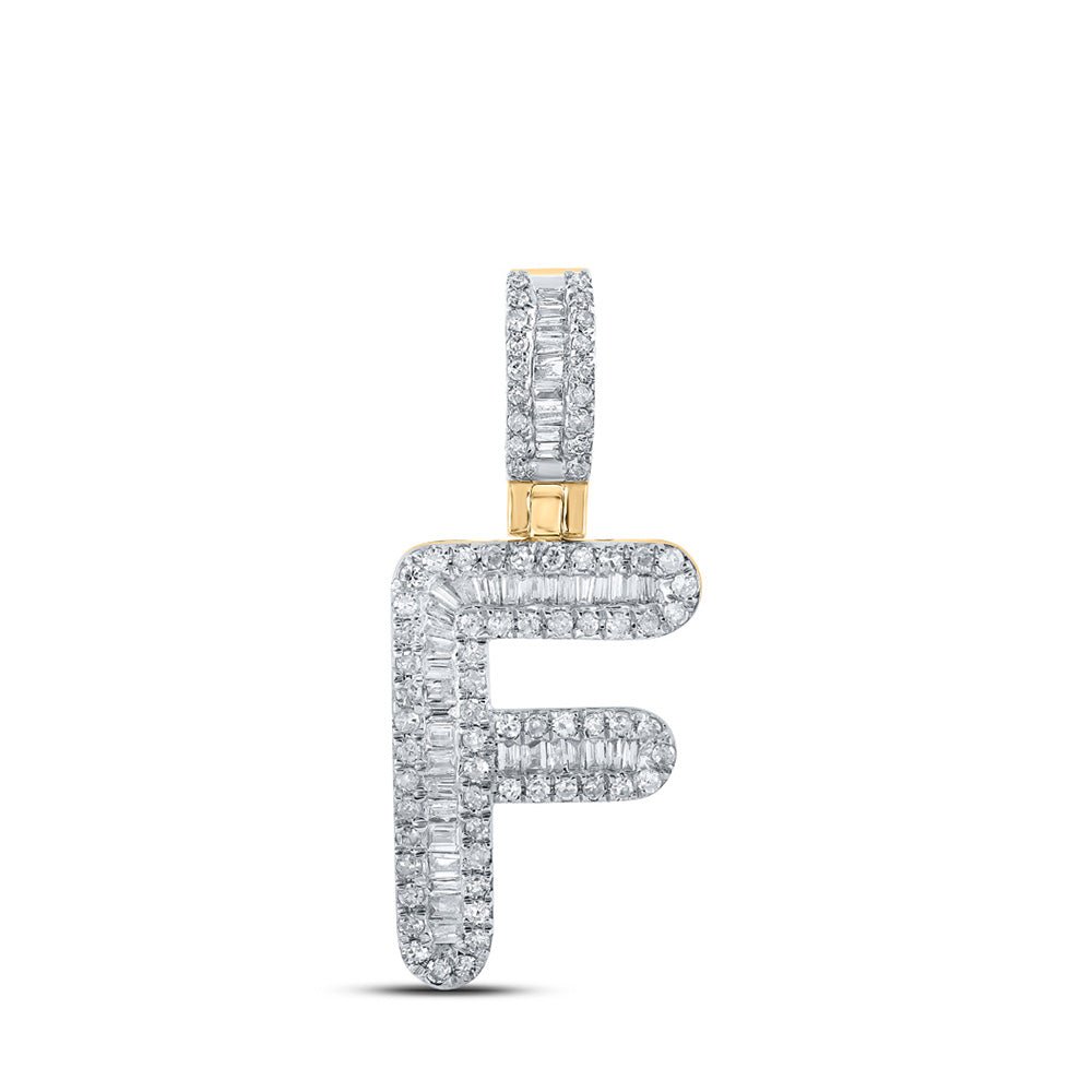 Men's Diamond Charm Pendant | 10kt Yellow Gold Mens Baguette Diamond F Initial Letter Pendant 3/8 Cttw | Splendid Jewellery GND