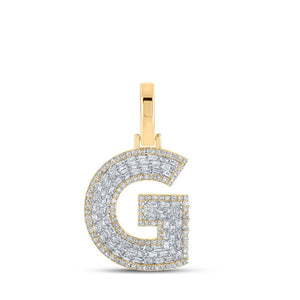 Men's Diamond Charm Pendant | 10kt Yellow Gold Mens Baguette Diamond G Initial Letter Charm Pendant 1/2 Cttw | Splendid Jewellery GND