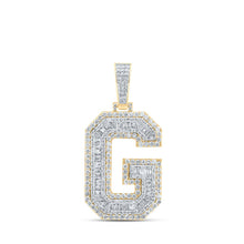 Load image into Gallery viewer, 10kt Yellow Gold Men&#39;s Baguette Diamond G Initial Letter Charm Pendant - 3 Cttw Top view from the 10Kt Yellow Gold Mens Baguette Diamond G Initial Letter Charm Pendant 3 Cttwpin232753 collection by Splendid Jewellery