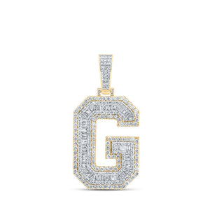 Men's Diamond Charm Pendant | 10kt Yellow Gold Mens Baguette Diamond G Initial Letter Charm Pendant 3 Cttw | Splendid Jewellery GND