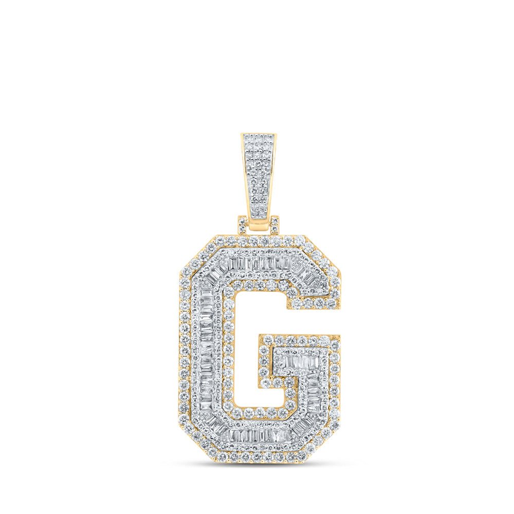 Men's Diamond Charm Pendant | 10kt Yellow Gold Mens Baguette Diamond G Initial Letter Charm Pendant 3 Cttw | Splendid Jewellery GND