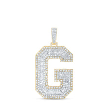 Load image into Gallery viewer, 10kt Yellow Gold Baguette Diamond G Initial Charm Pendant - 5-7/8 Cttw Top view from the 10Kt Yellow Gold Mens Baguette Diamond G Initial Letter Charm Pendant 5 7 8 Cttwpin216681 collection by Splendid Jewellery