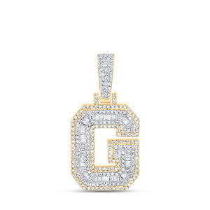 Men's Diamond Charm Pendant | 10kt Yellow Gold Mens Baguette Diamond G Initial Letter Charm Pendant 5/8 Cttw | Splendid Jewellery GND