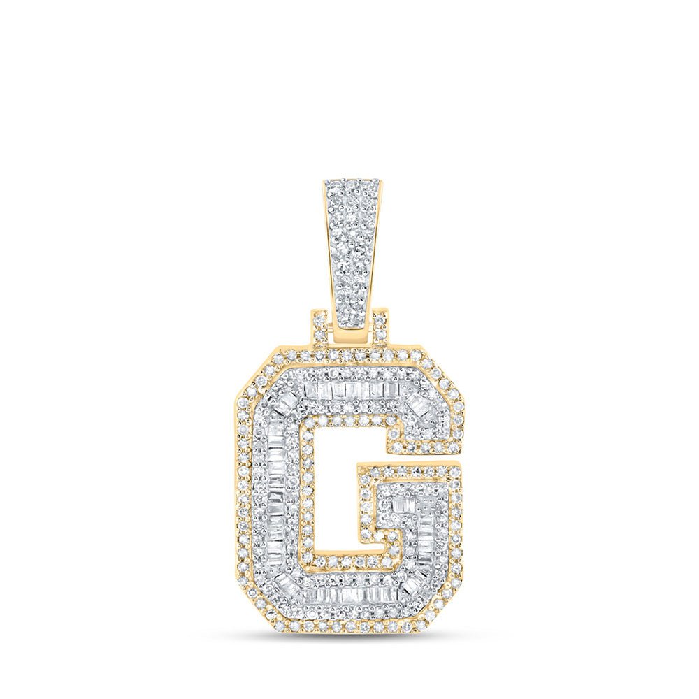 Men's Diamond Charm Pendant | 10kt Yellow Gold Mens Baguette Diamond G Initial Letter Charm Pendant 5/8 Cttw | Splendid Jewellery GND