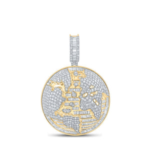 Men's Diamond Charm Pendant | 10kt Yellow Gold Mens Baguette Diamond Globe Charm Pendant 7-3/4 Cttw | Splendid Jewellery GND