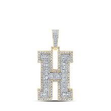Load image into Gallery viewer, 10kt Yellow Gold Men&#39;s Baguette Diamond H Initial Letter Charm Pendant - 3 Cttw Top view from the 10Kt Yellow Gold Mens Baguette Diamond H Initial Letter Charm Pendant 3 Cttwpin232759 collection by Splendid Jewellery
