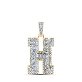 10kt Yellow Gold Men's Baguette Diamond H Initial Letter Charm Pendant - 3 Cttw Top view from the 10Kt Yellow Gold Mens Baguette Diamond H Initial Letter Charm Pendant 3 Cttwpin232759 collection by Splendid Jewellery
