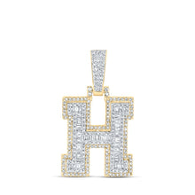 Load image into Gallery viewer, 10kt Yellow Gold Baguette Diamond Initial Charm Pendant for Men - 5/8 Cttw Top view from the 10Kt Yellow Gold Mens Baguette Diamond H Initial Letter Charm Pendant 5 8 Cttwpin216985 collection by Splendid Jewellery