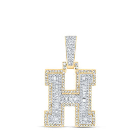 10kt Yellow Gold Baguette Diamond Initial Charm Pendant for Men - 5/8 Cttw Top view from the 10Kt Yellow Gold Mens Baguette Diamond H Initial Letter Charm Pendant 5 8 Cttwpin216985 collection by Splendid Jewellery