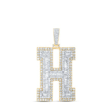 Load image into Gallery viewer, 10kt Yellow Gold Mens Baguette Diamond H Initial Letter Charm Pendant 6 Cttw Top view from the 10Kt Yellow Gold Mens Baguette Diamond H Initial Letter Charm Pendant 6 Cttwpin216683 collection by Splendid Jewellery