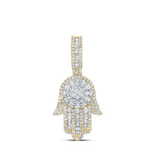 Load image into Gallery viewer, 10kt Yellow Gold Baguette and Round Diamond Hamsa Charm Pendant - 1-5/8 Cttw Top view from the 10Kt Yellow Gold Mens Baguette Diamond Hamsa Charm Pendant 1 5 8 Cttwpin217036 collection by Splendid Jewellery