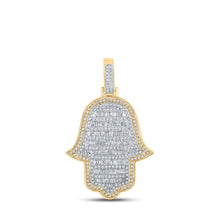Load image into Gallery viewer, 10kt Yellow Gold Men&#39;s Baguette Diamond Hamsa Charm Pendant - Exquisite Brilliance Top view from the 10Kt Yellow Gold Mens Baguette Diamond Hamsa Charm Pendant 1 5 8 Cttwpin210273 collection by Splendid Jewellery