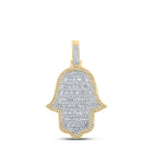 10kt Yellow Gold Men's Baguette Diamond Hamsa Charm Pendant - Exquisite Brilliance Top view from the 10Kt Yellow Gold Mens Baguette Diamond Hamsa Charm Pendant 1 5 8 Cttwpin210273 collection by Splendid Jewellery