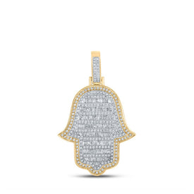 10kt Yellow Gold Men's Baguette Diamond Hamsa Charm Pendant - Exquisite Brilliance Top view from the 10Kt Yellow Gold Mens Baguette Diamond Hamsa Charm Pendant 1 5 8 Cttwpin210273 collection by Splendid Jewellery
