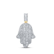 Load image into Gallery viewer, 10kt Yellow Gold Baguette and Round Diamond Hamsa Charm Pendant - 1 Cttw Top view from the 10Kt Yellow Gold Mens Baguette Diamond Hamsa Charm Pendant 1 Cttwpin286162 collection by Splendid Jewellery