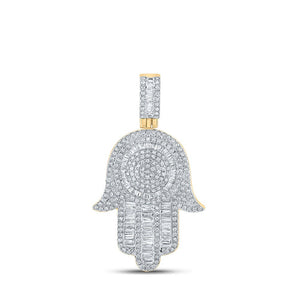 Men's Diamond Charm Pendant | 10kt Yellow Gold Mens Baguette Diamond Hamsa Charm Pendant 1 Cttw | Splendid Jewellery GND