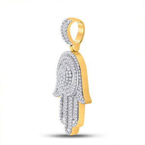 Men's Diamond Charm Pendant | 10kt Yellow Gold Mens Baguette Diamond Hamsa Charm Pendant 1 Cttw | Splendid Jewellery GND