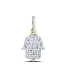 Load image into Gallery viewer, 10kt Yellow Gold Men&#39;s Baguette Diamond Hamsa Charm Pendant - A Dazzling Statement of Style and Spirituality Top view from the 10Kt Yellow Gold Mens Baguette Diamond Hamsa Charm Pendant 1 2 Cttwpin210149 collection by Splendid Jewellery