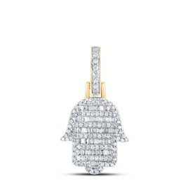 10kt Yellow Gold Men's Baguette Diamond Hamsa Charm Pendant - A Dazzling Statement of Style and Spirituality Top view from the 10Kt Yellow Gold Mens Baguette Diamond Hamsa Charm Pendant 1 2 Cttwpin210149 collection by Splendid Jewellery