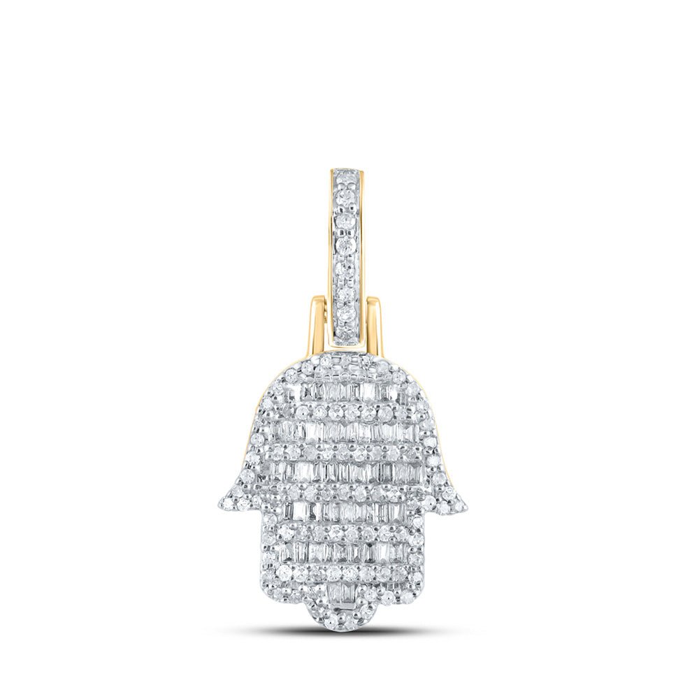 Men's Diamond Charm Pendant | 10kt Yellow Gold Mens Baguette Diamond Hamsa Charm Pendant 1/2 Cttw | Splendid Jewellery GND